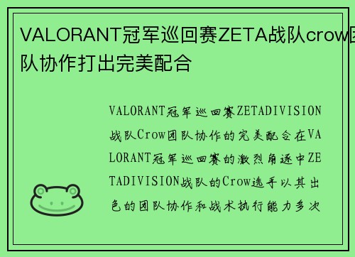 VALORANT冠军巡回赛ZETA战队crow团队协作打出完美配合