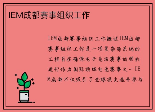 IEM成都赛事组织工作
