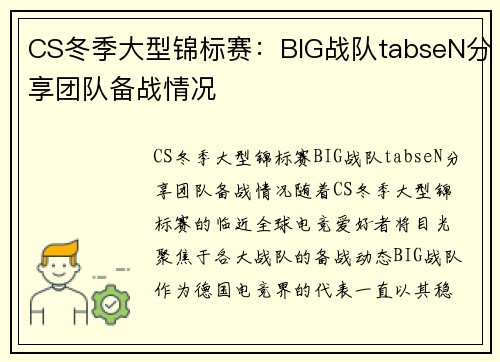 CS冬季大型锦标赛：BIG战队tabseN分享团队备战情况